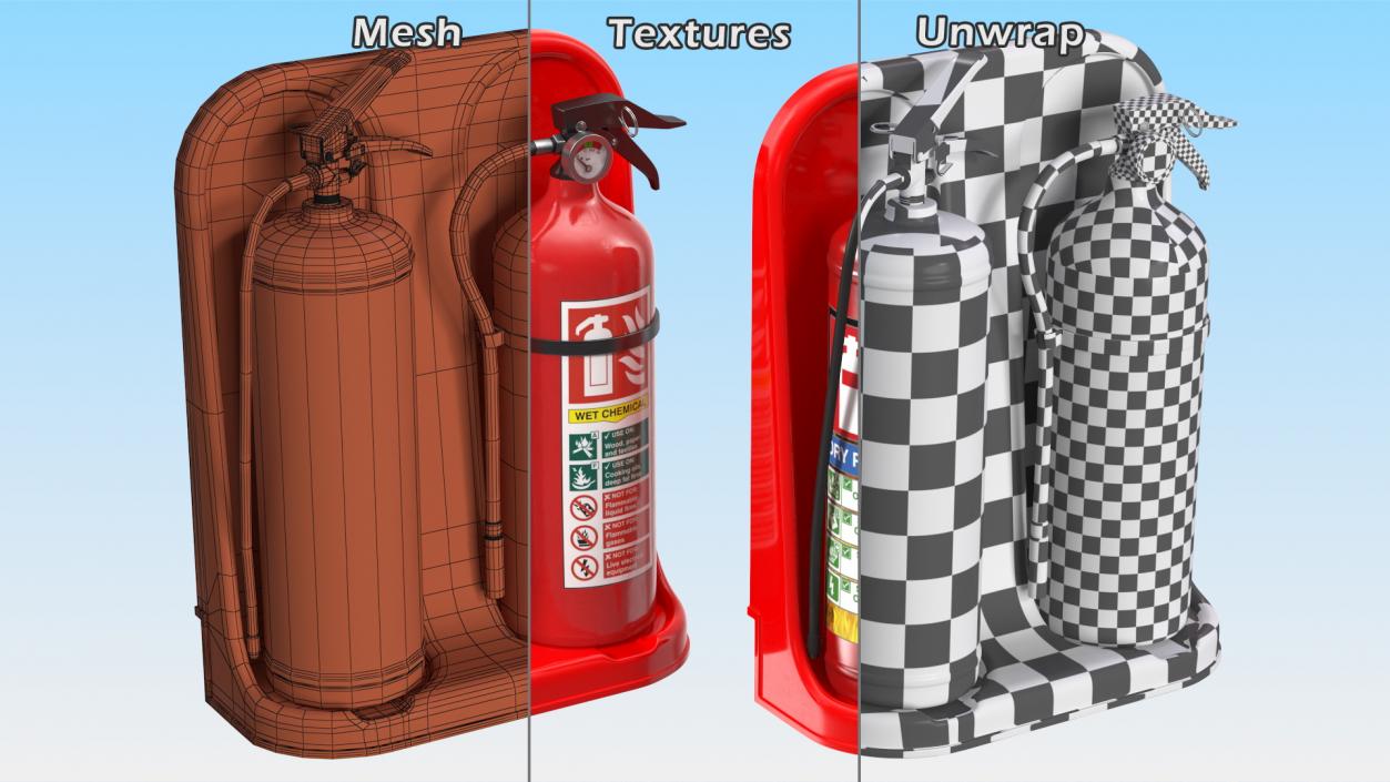 3D model Double Fire Extinguisher Fiberglass Stand Set