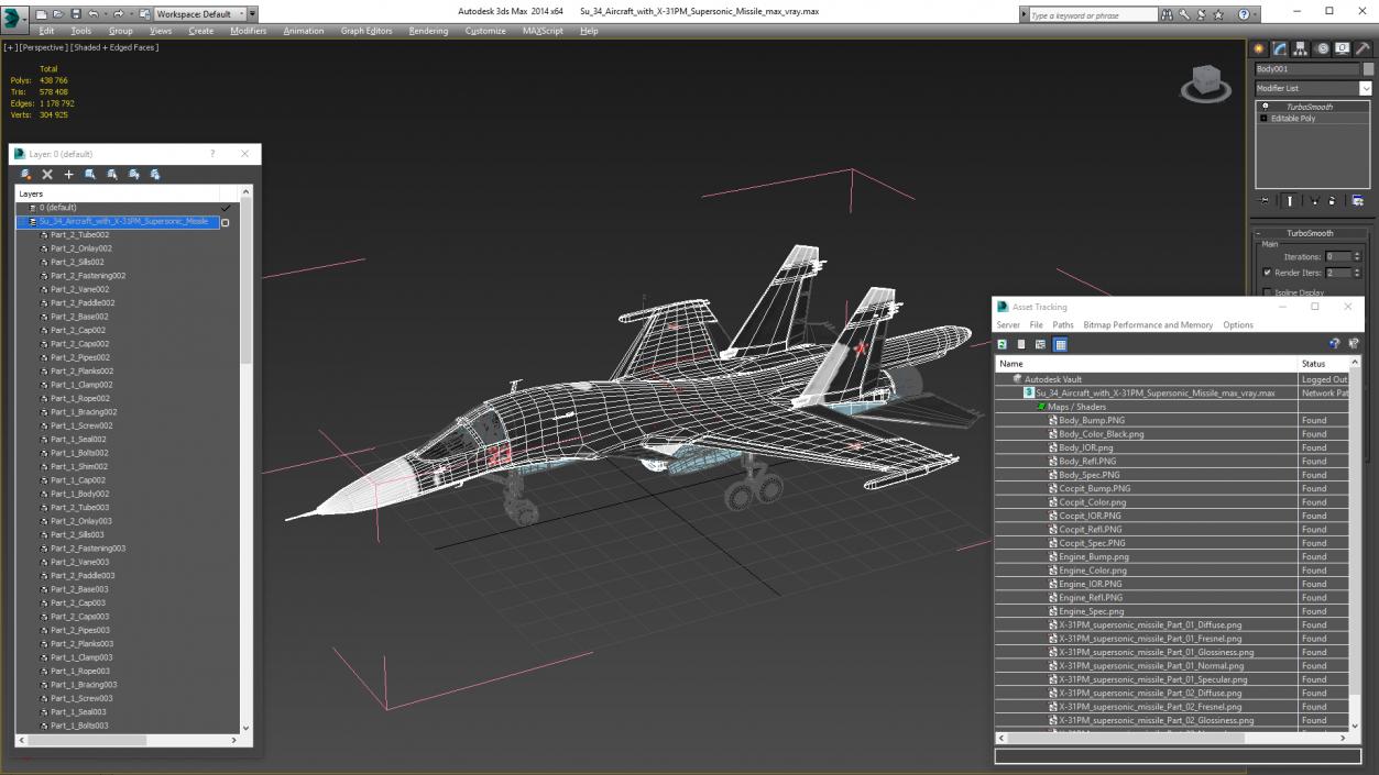 3D model Su 34 Aircraft with X-31PM Supersonic Missile