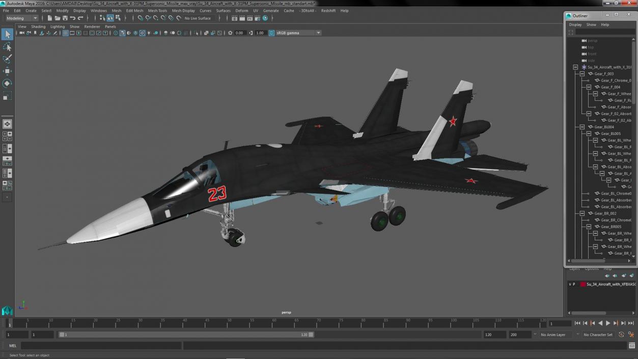 3D model Su 34 Aircraft with X-31PM Supersonic Missile