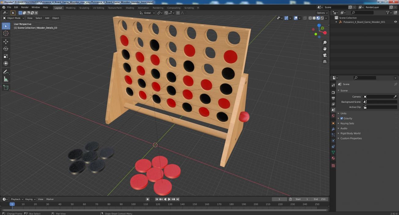 Puissance 4 Board Game Wooden 3D model