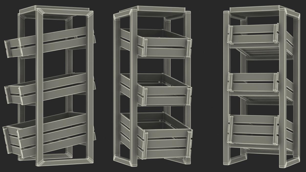 Wooden Vegetable Rack with Drawers 3D model