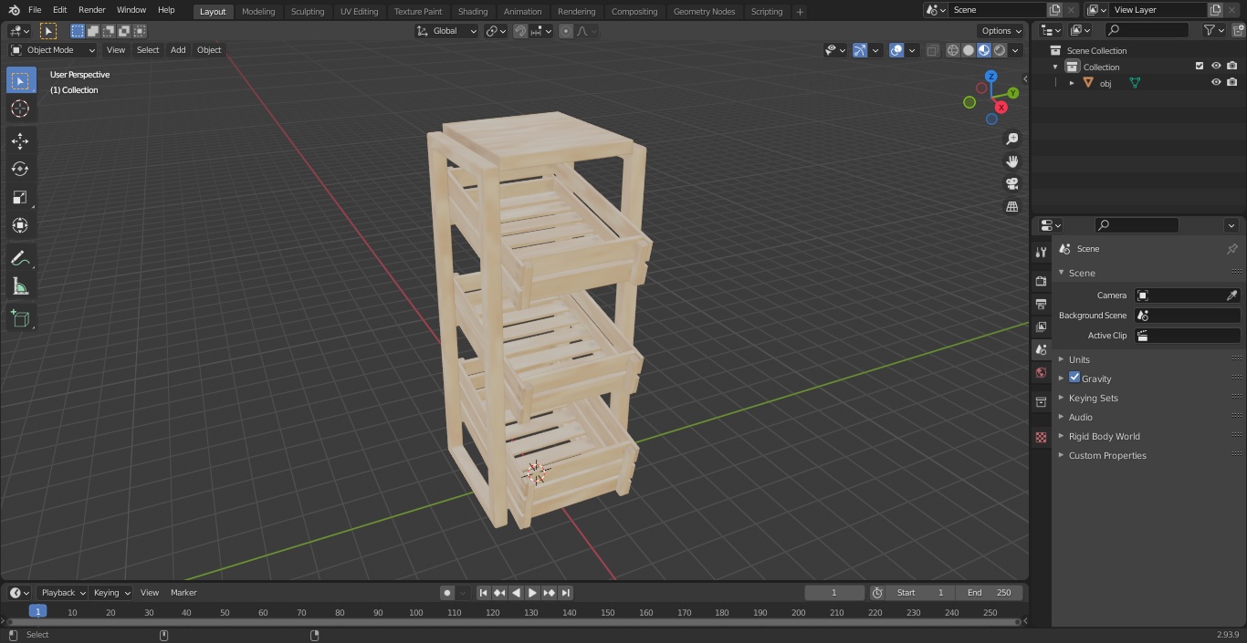 Wooden Vegetable Rack with Drawers 3D model