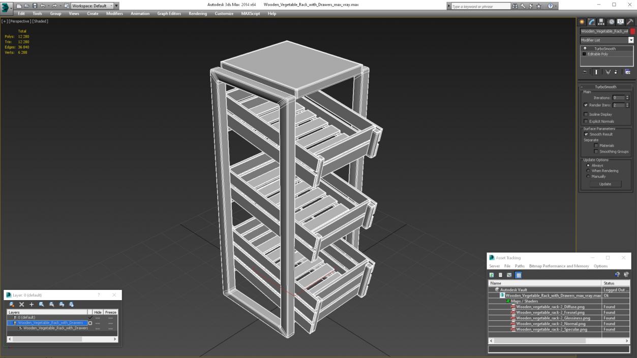 Wooden Vegetable Rack with Drawers 3D model