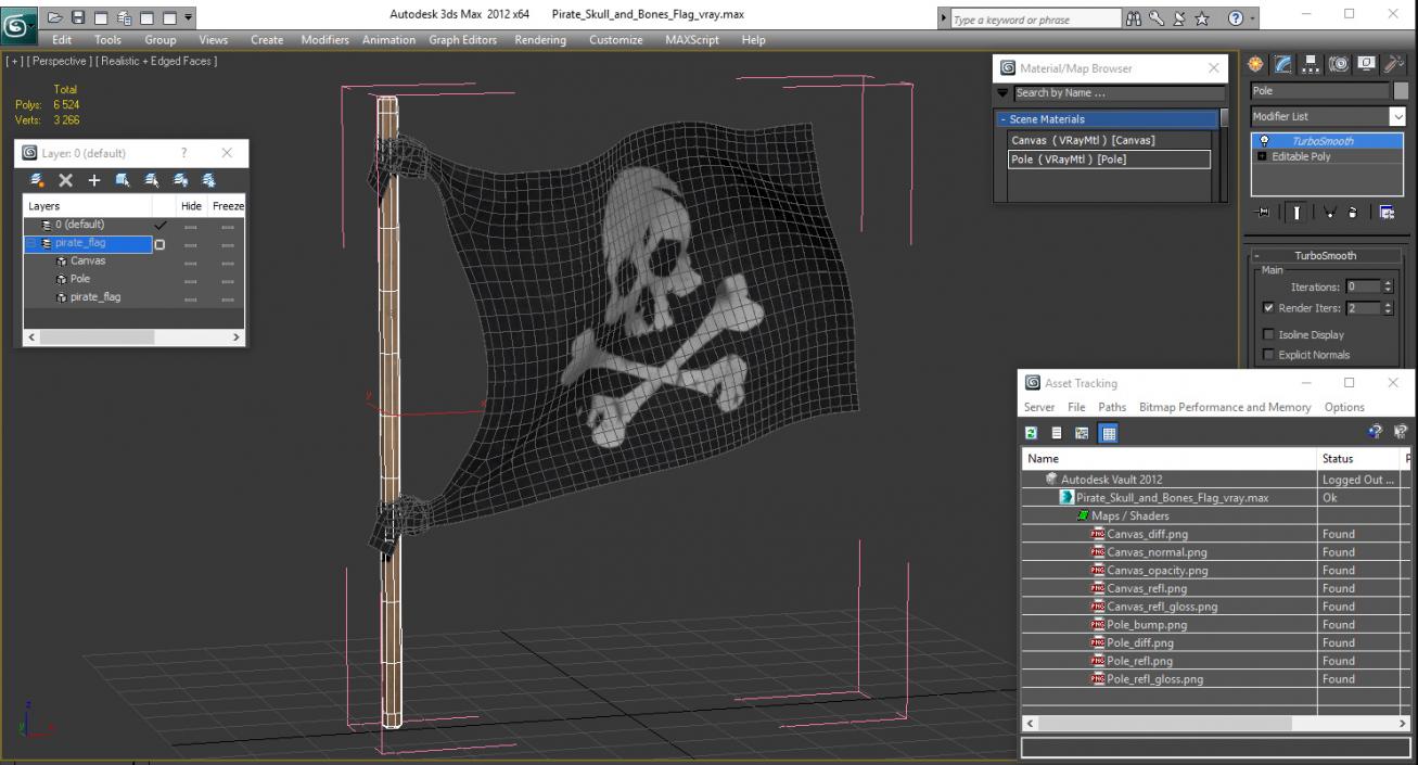 Pirate Skull and Bones Flag 3D