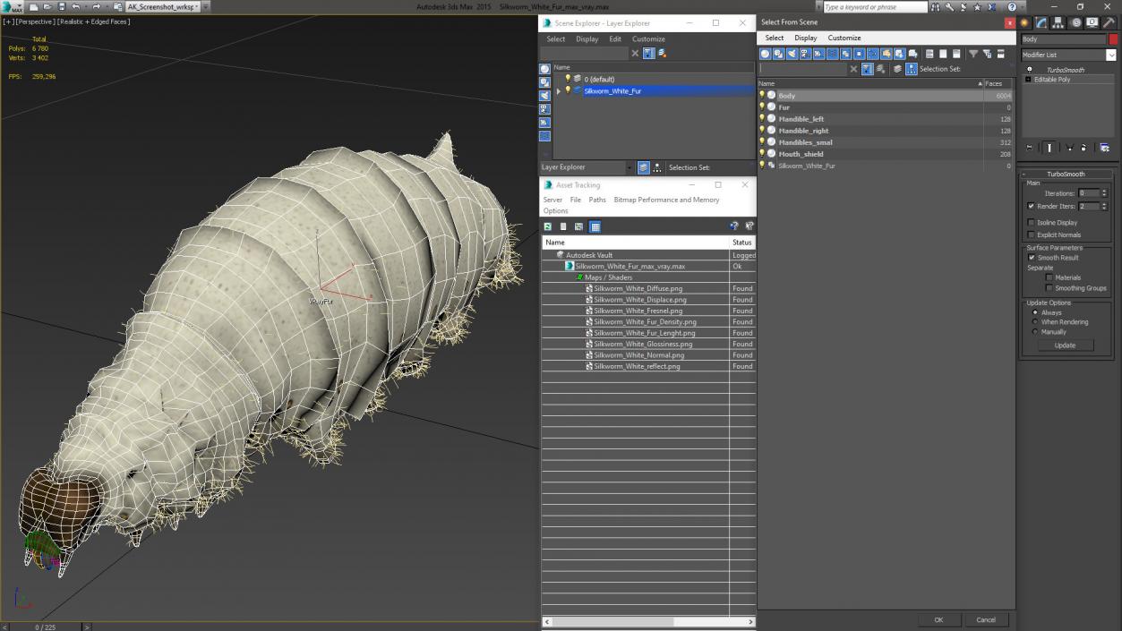 3D Silkworm White Fur model