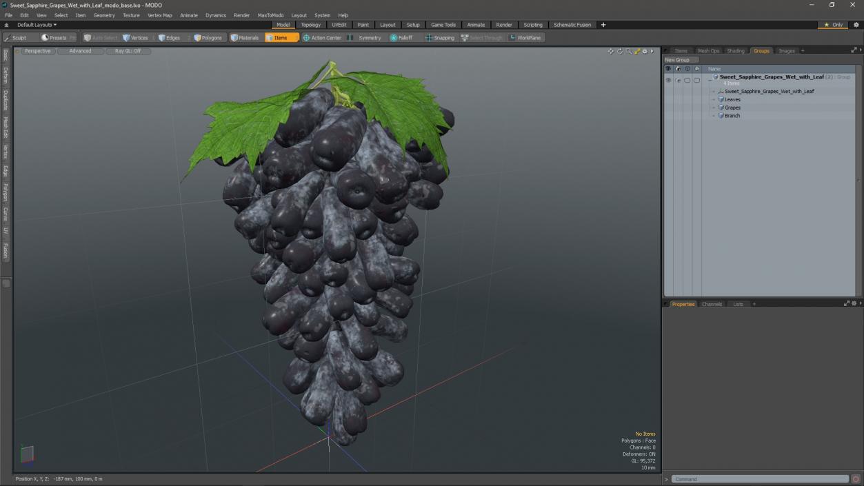 3D model Sweet Sapphire Grapes Wet with Leaf