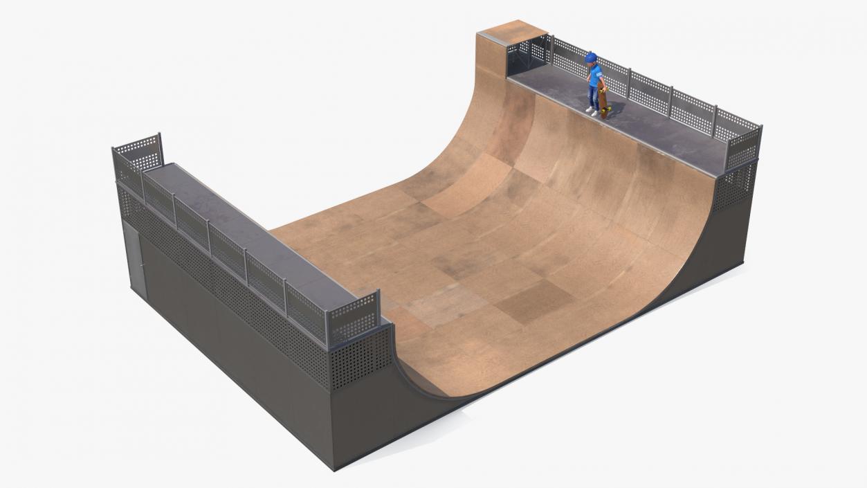 3D Skatepark Ramp and Skateboarder