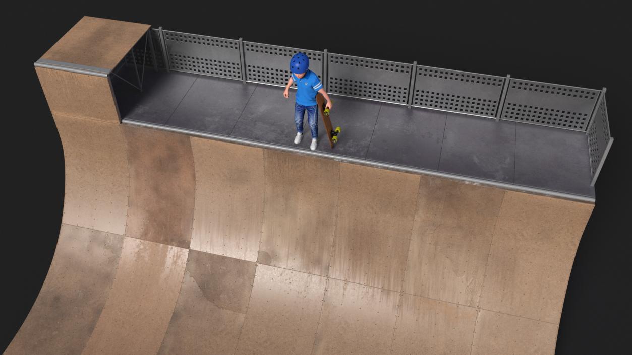 3D Skatepark Ramp and Skateboarder