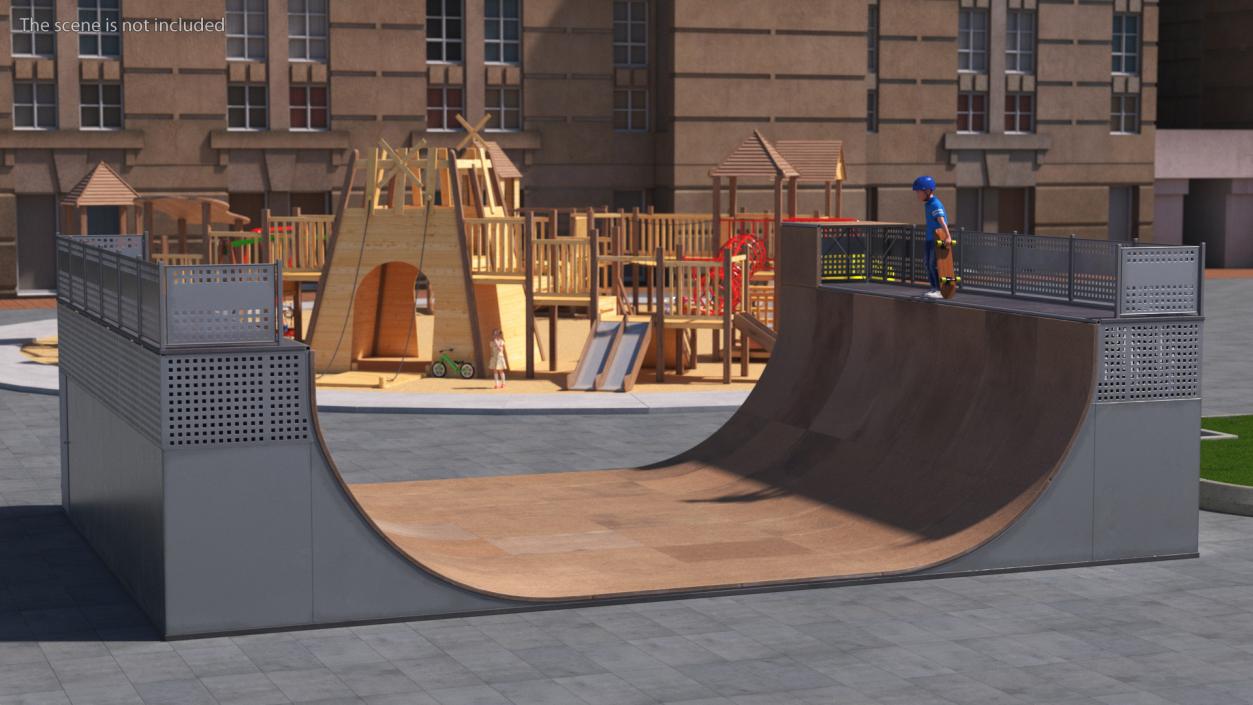 3D Skatepark Ramp and Skateboarder