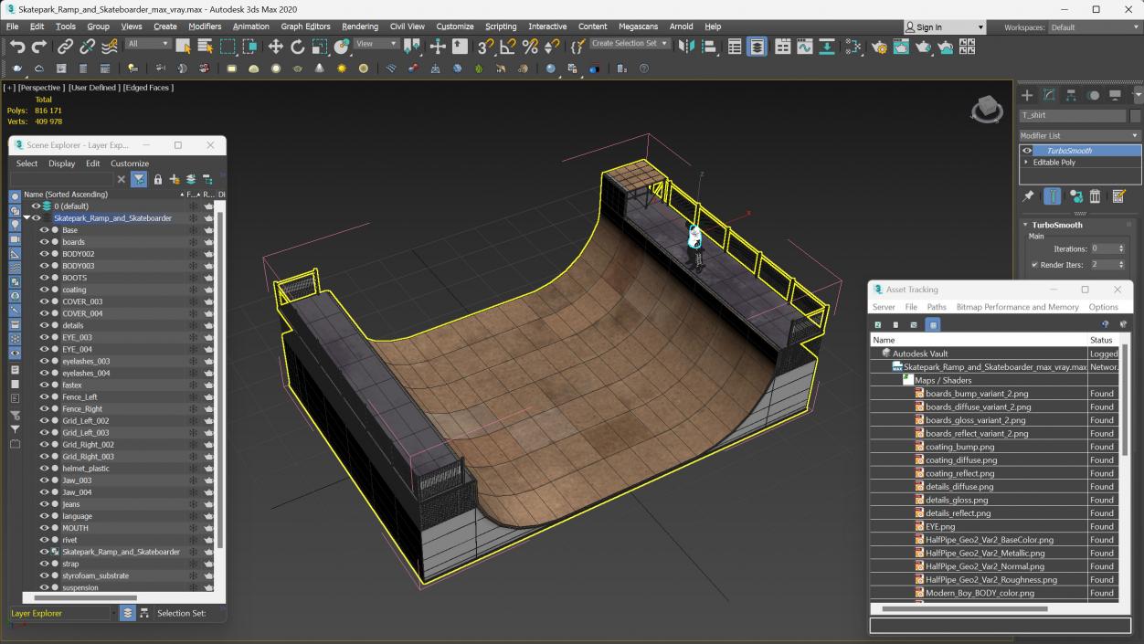 3D Skatepark Ramp and Skateboarder