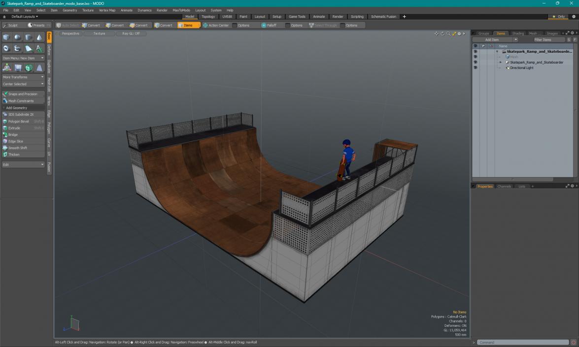 3D Skatepark Ramp and Skateboarder