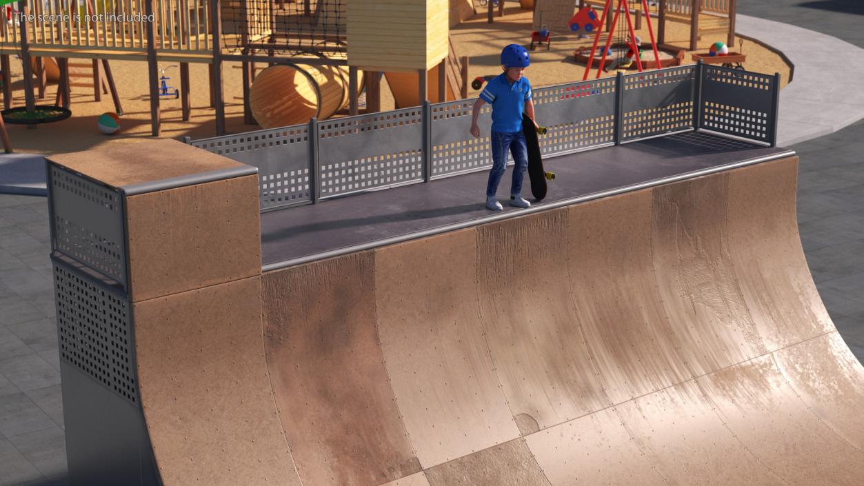 3D Skatepark Ramp and Skateboarder