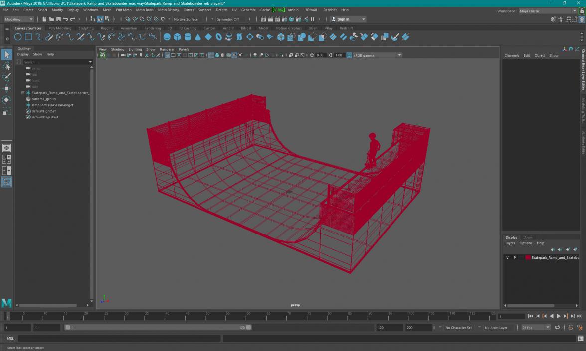 3D Skatepark Ramp and Skateboarder