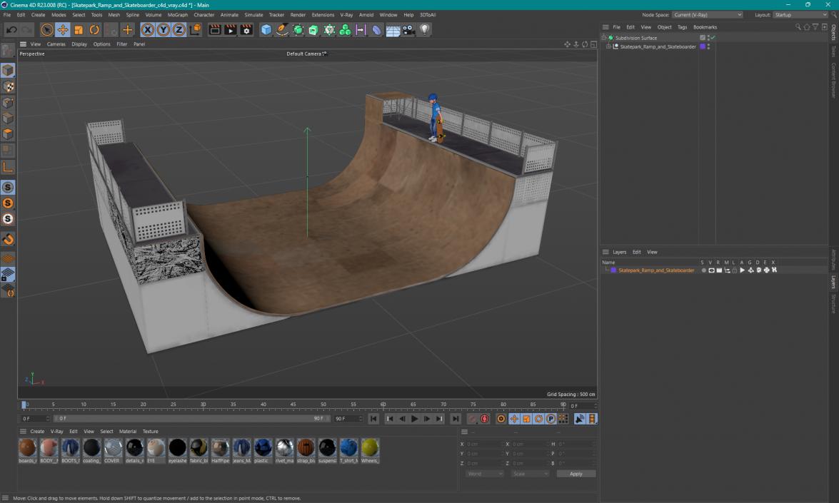 3D Skatepark Ramp and Skateboarder