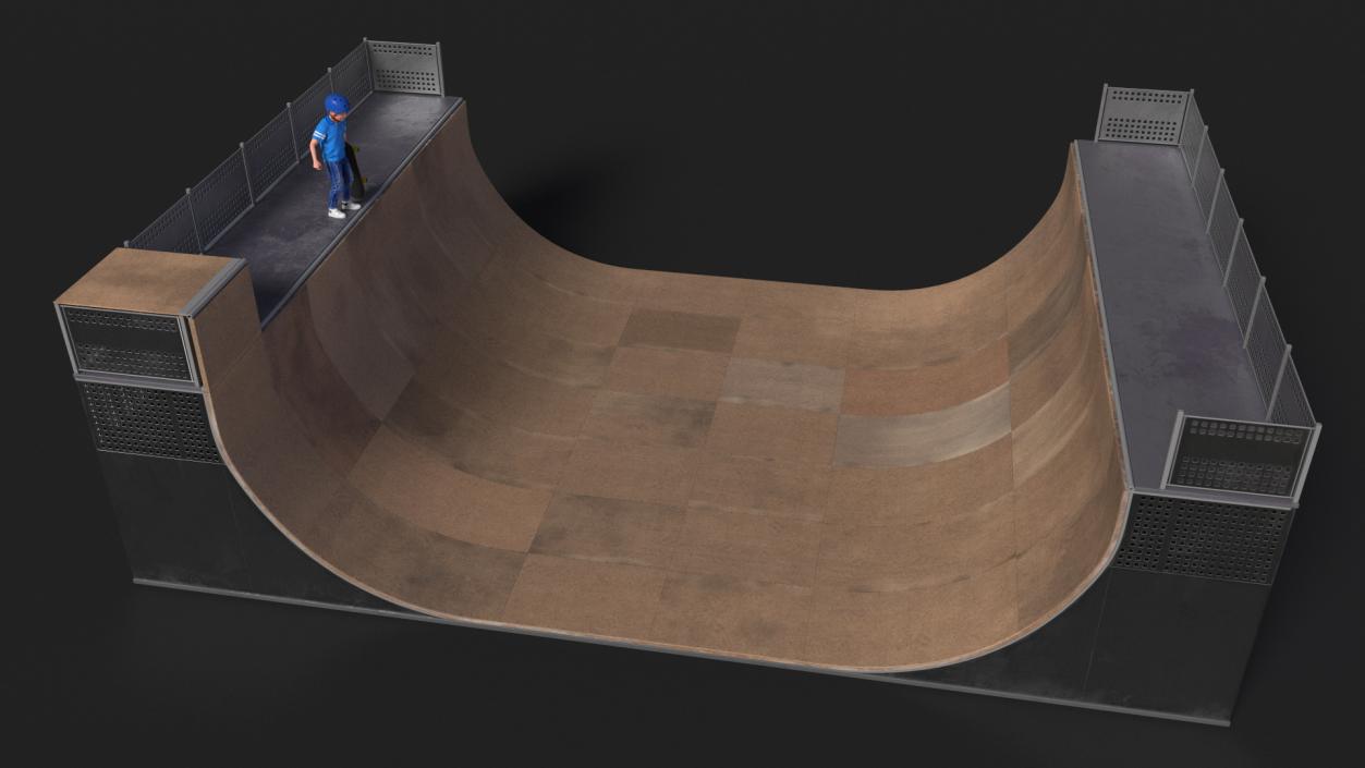 3D Skatepark Ramp and Skateboarder