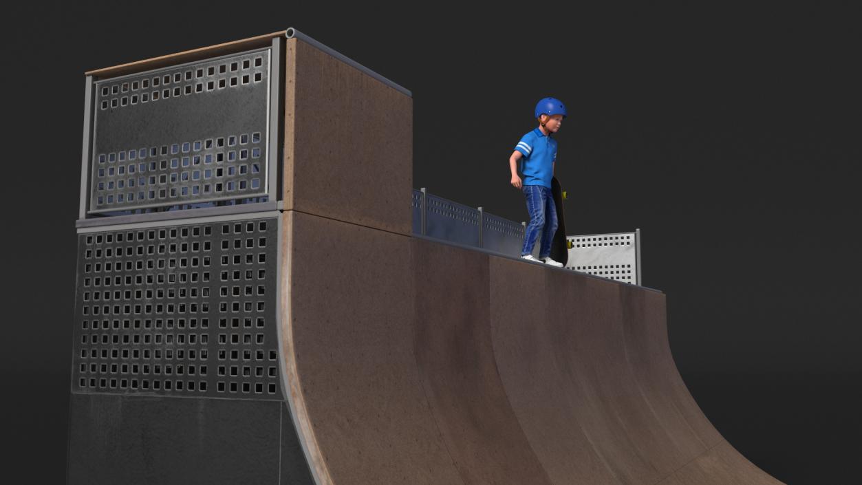 3D Skatepark Ramp and Skateboarder