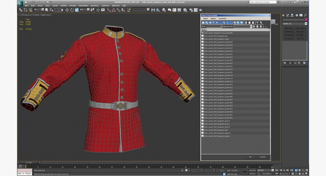 3D model Irish Guard Sergeant Tunic and Belt