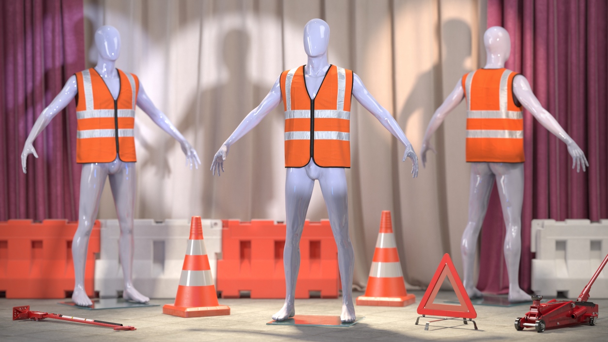 3D model Mannequin with Orange Hi Vis Safety Vest