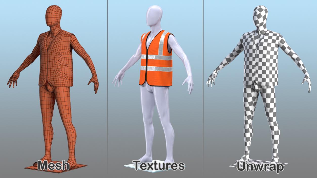 3D model Mannequin with Orange Hi Vis Safety Vest