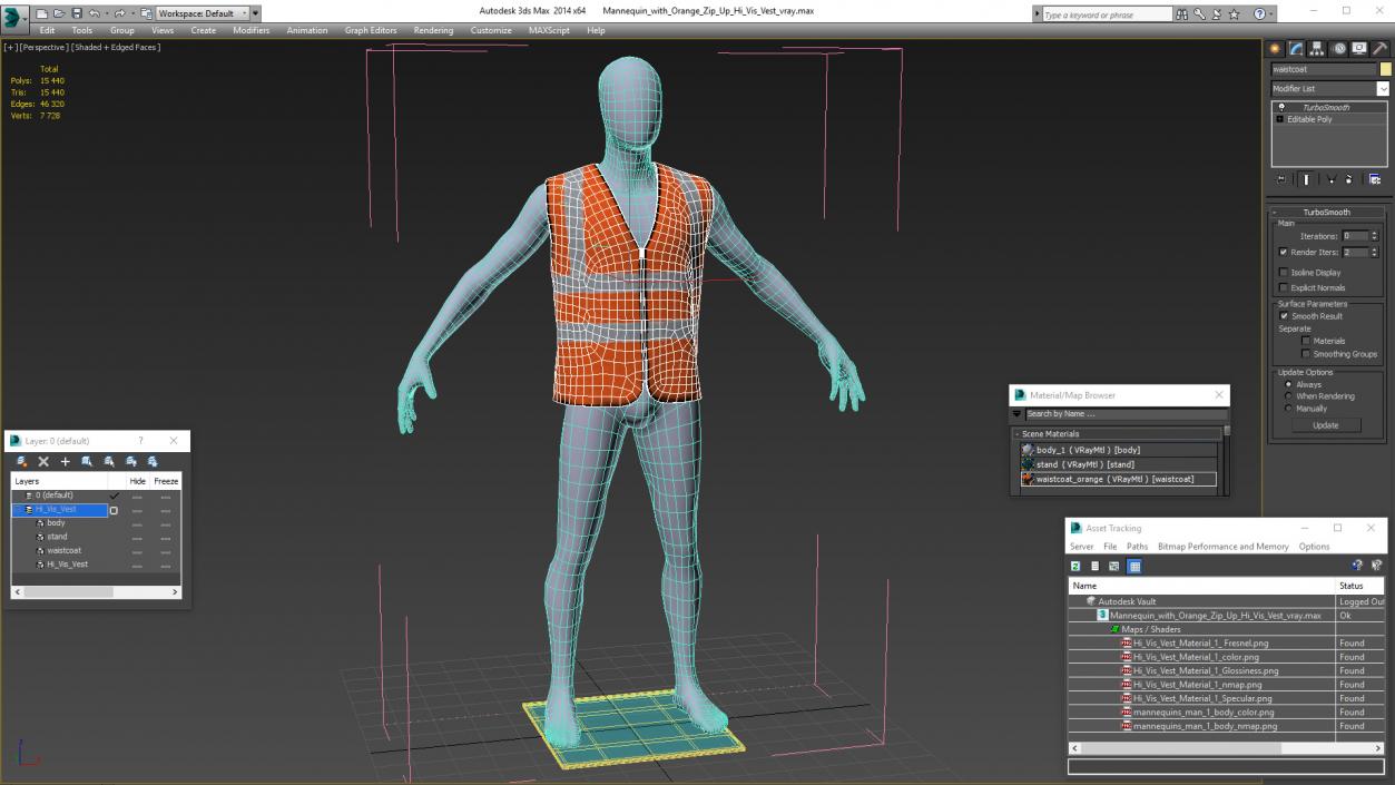 3D model Mannequin with Orange Hi Vis Safety Vest