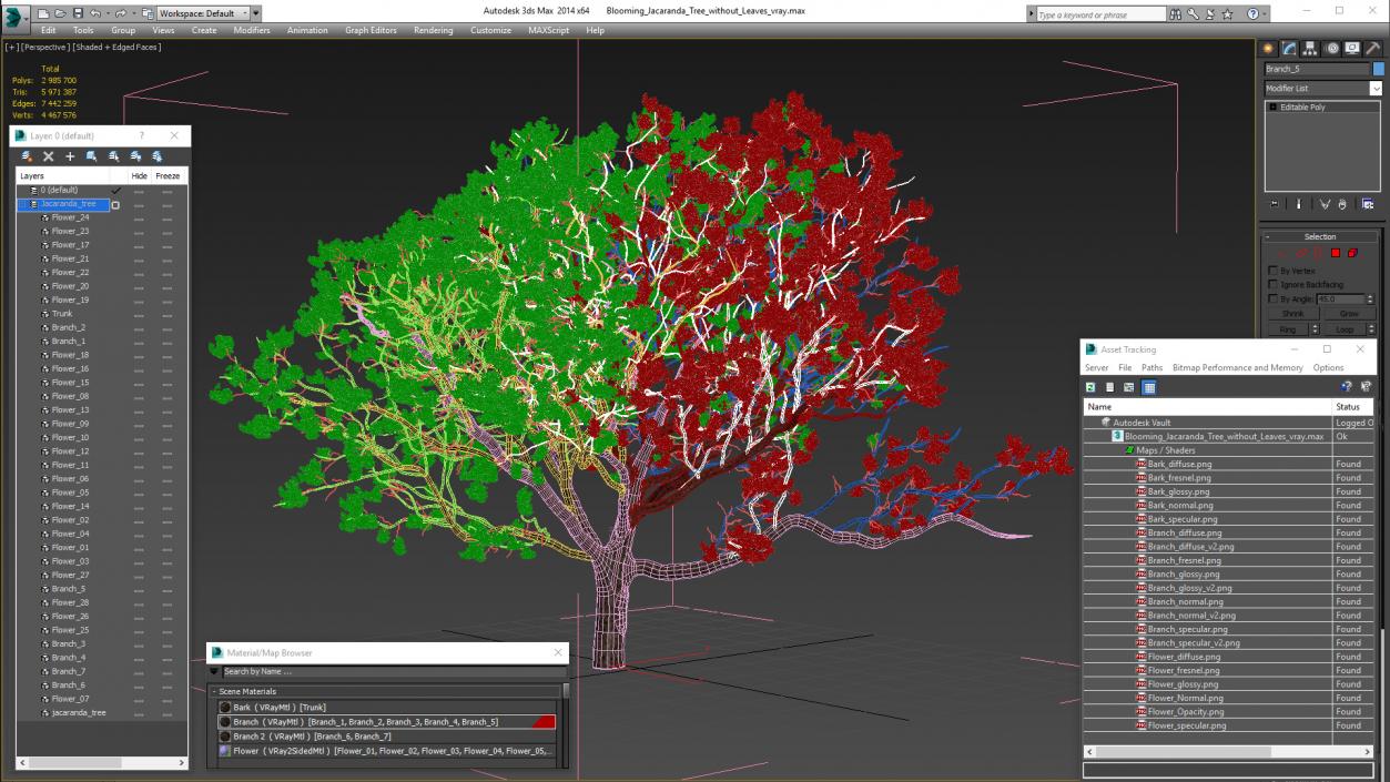 3D Blooming Jacaranda Tree without Leaves model