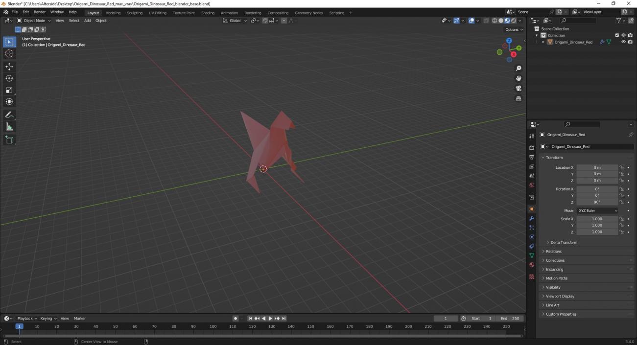 3D model Origami Dinosaur Red