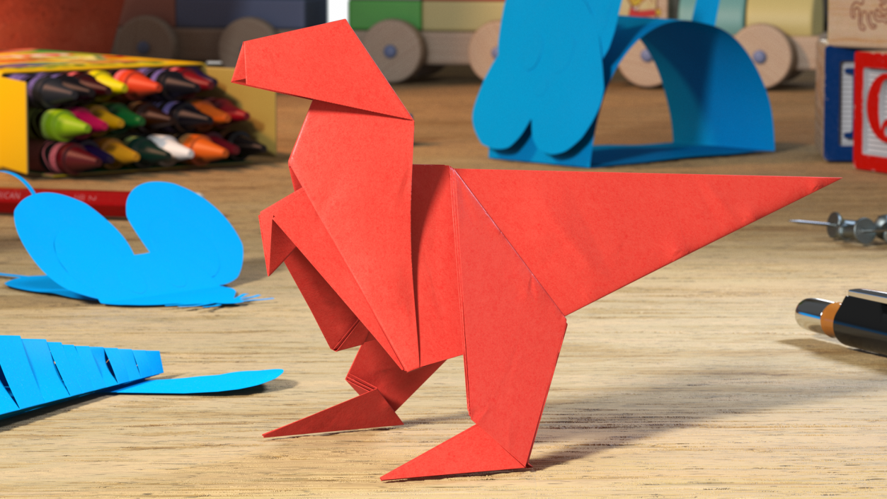 3D model Origami Dinosaur Red