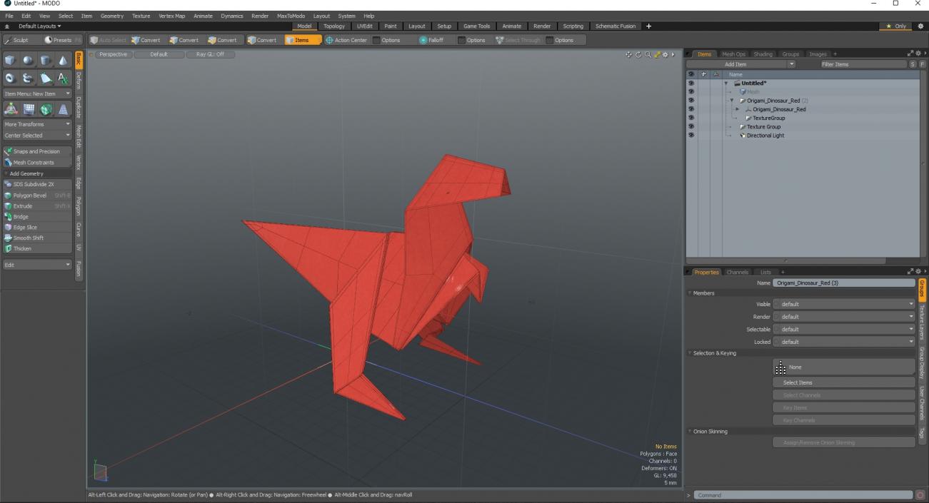 3D model Origami Dinosaur Red