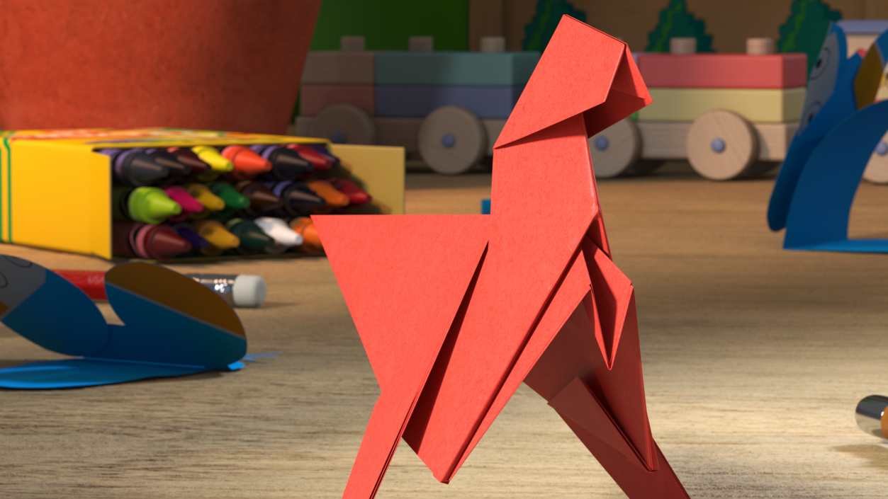 3D model Origami Dinosaur Red