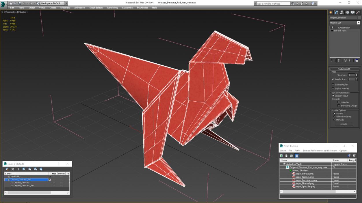 3D model Origami Dinosaur Red