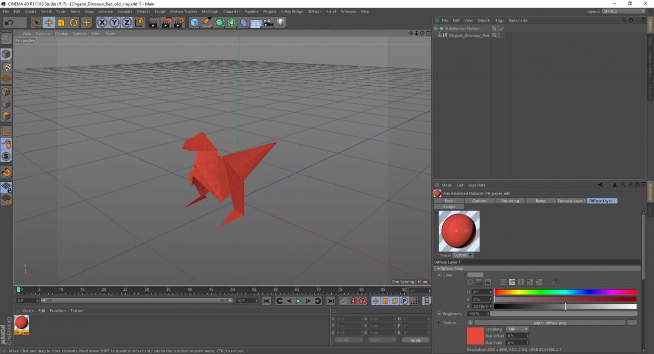 3D model Origami Dinosaur Red