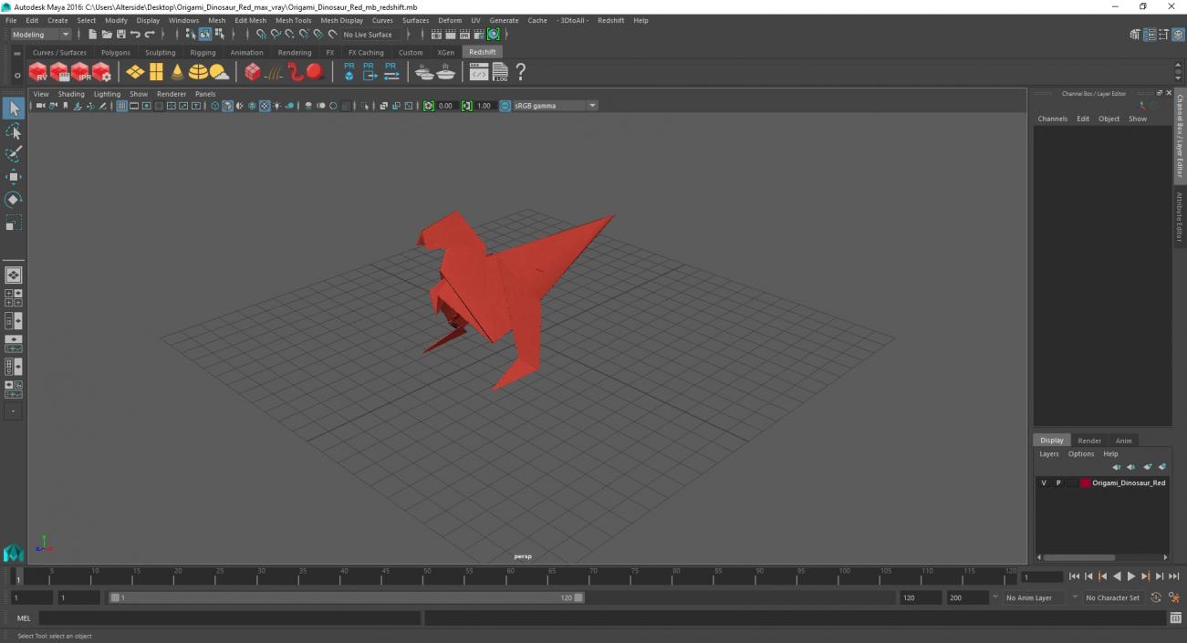 3D model Origami Dinosaur Red