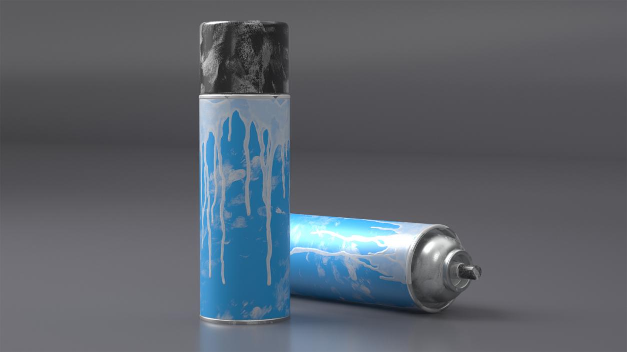 3D Used Cans of Spray Paint Blue 2