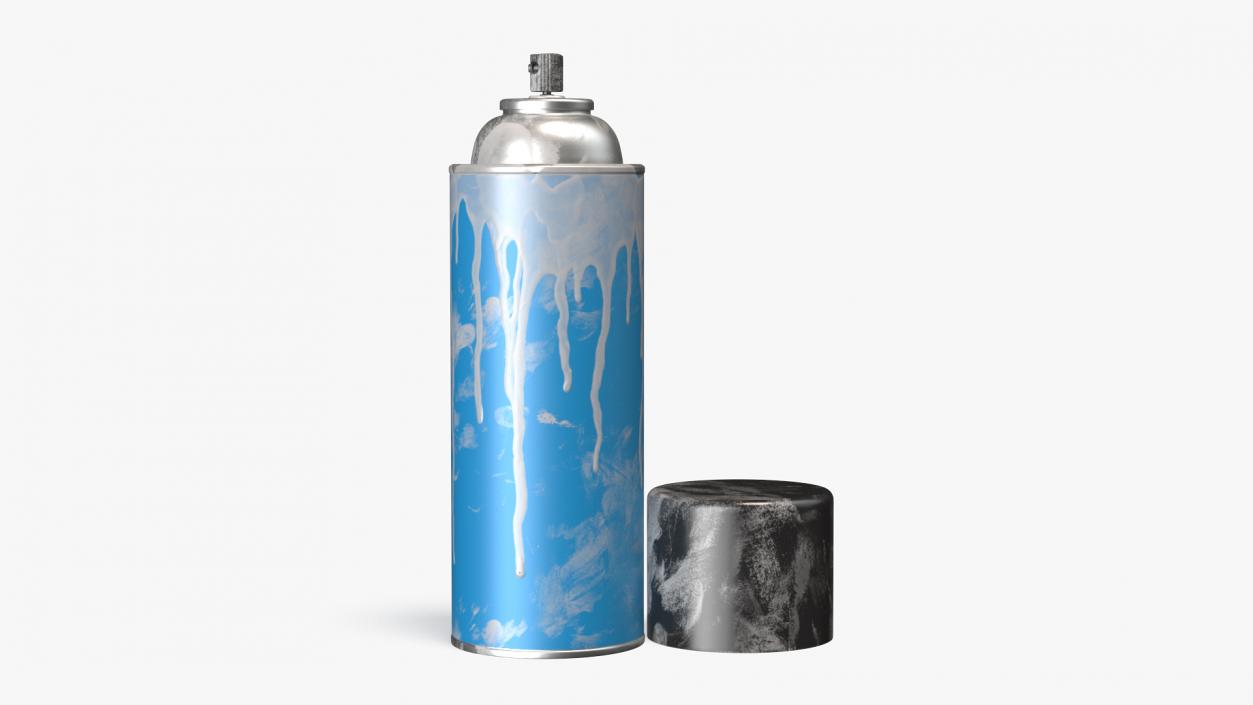 3D Used Cans of Spray Paint Blue 2