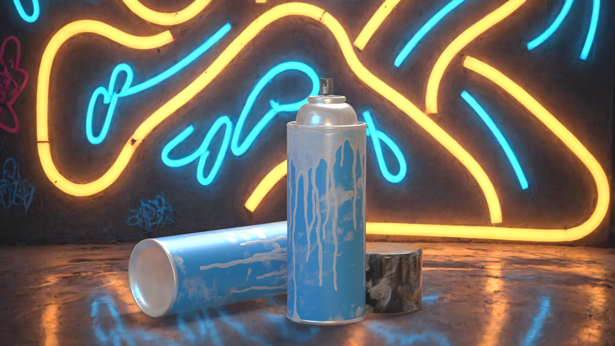 3D Used Cans of Spray Paint Blue 2