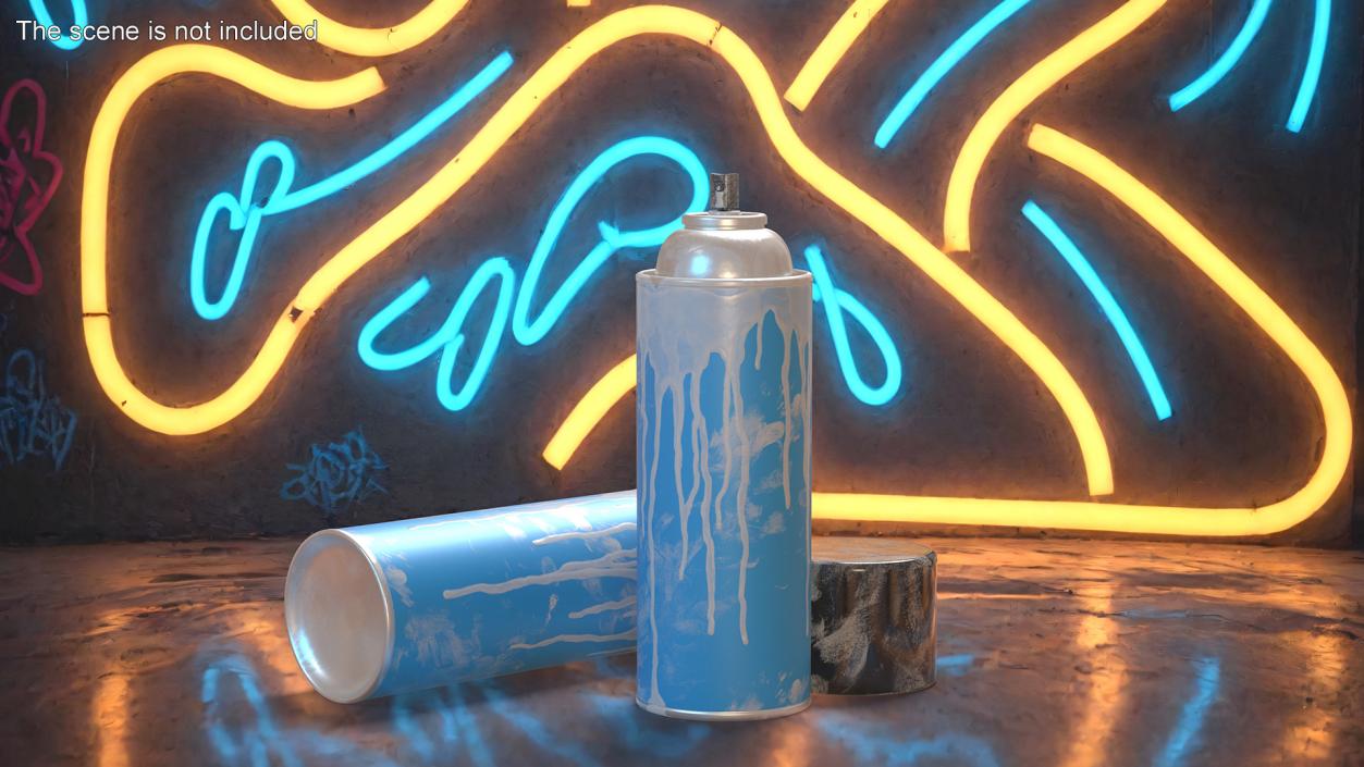 3D Used Cans of Spray Paint Blue 2