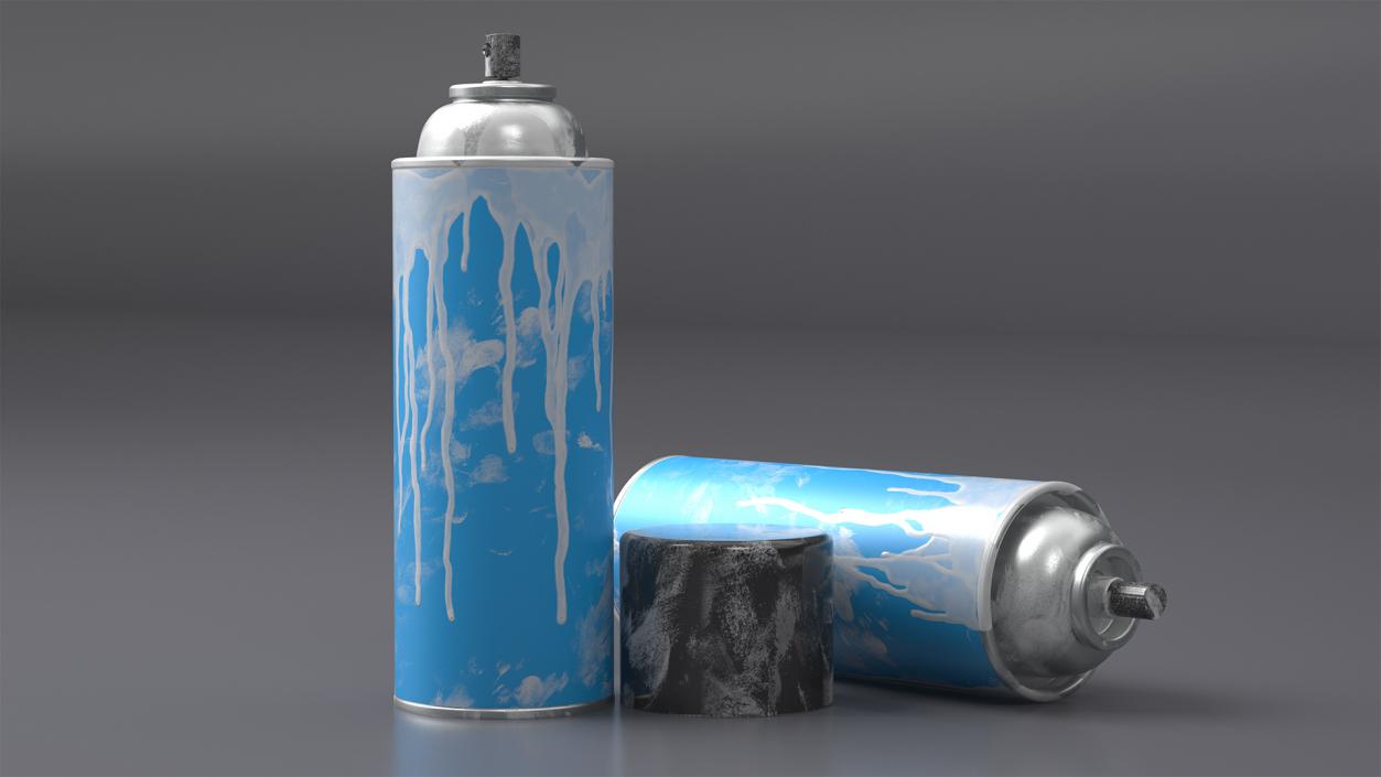 3D Used Cans of Spray Paint Blue 2