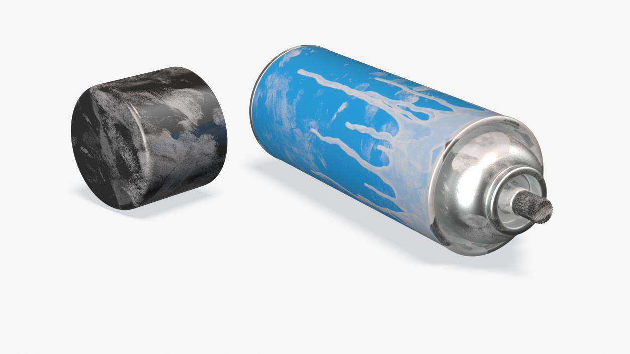 3D Used Cans of Spray Paint Blue 2