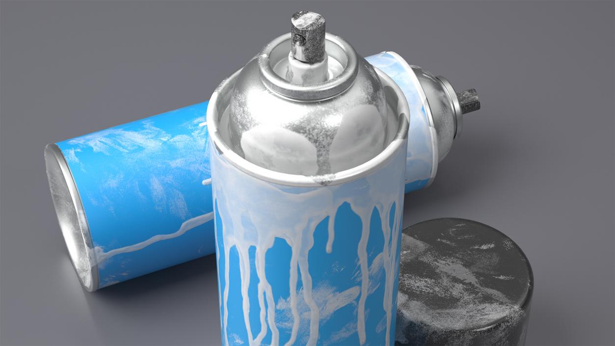 3D Used Cans of Spray Paint Blue 2