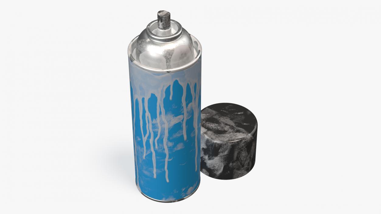 3D Used Cans of Spray Paint Blue 2