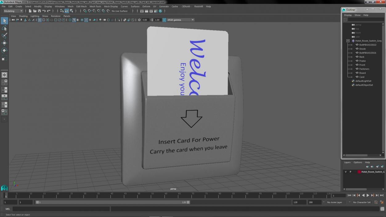 Hotel Room Switch Grey with Card 3D
