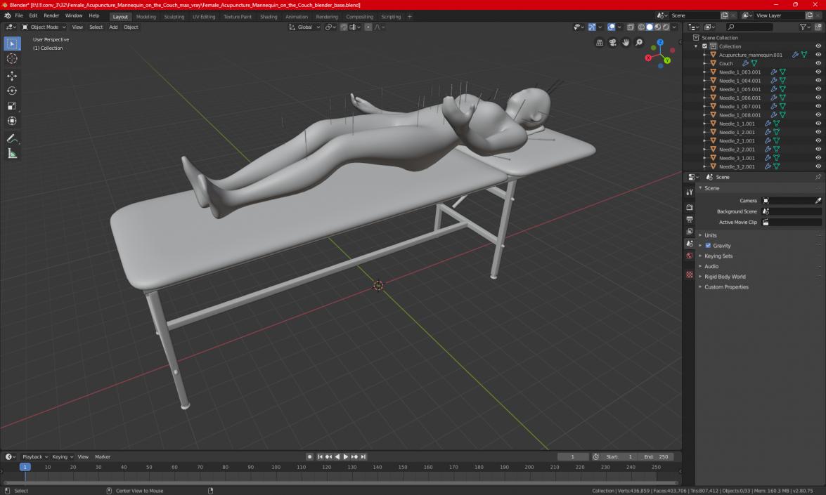 3D Female Acupuncture Mannequin on the Couch 2 model