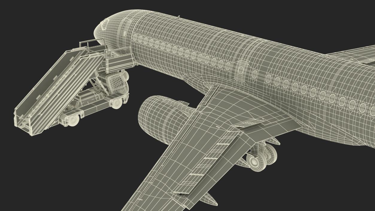 3D Airbus A220 with Passenger Boarding Stairs Car