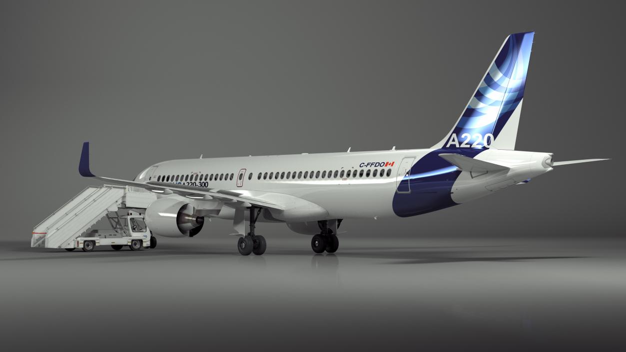 3D Airbus A220 with Passenger Boarding Stairs Car