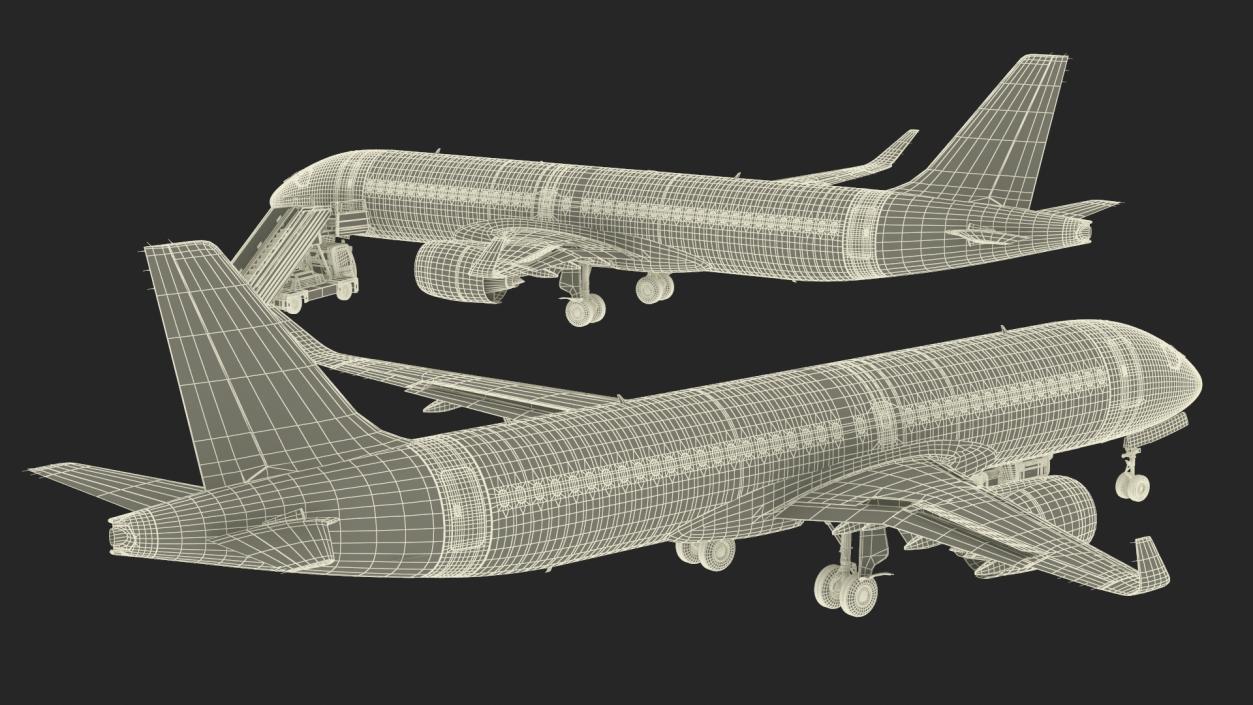 3D Airbus A220 with Passenger Boarding Stairs Car