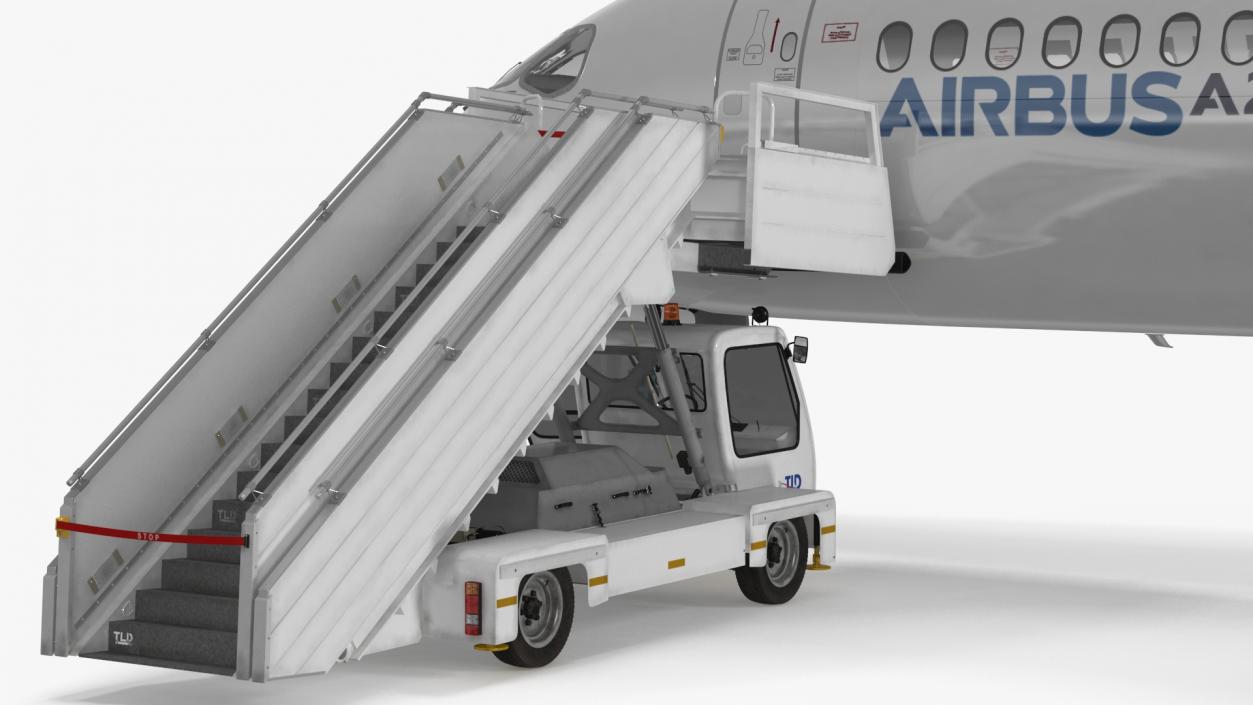 3D Airbus A220 with Passenger Boarding Stairs Car