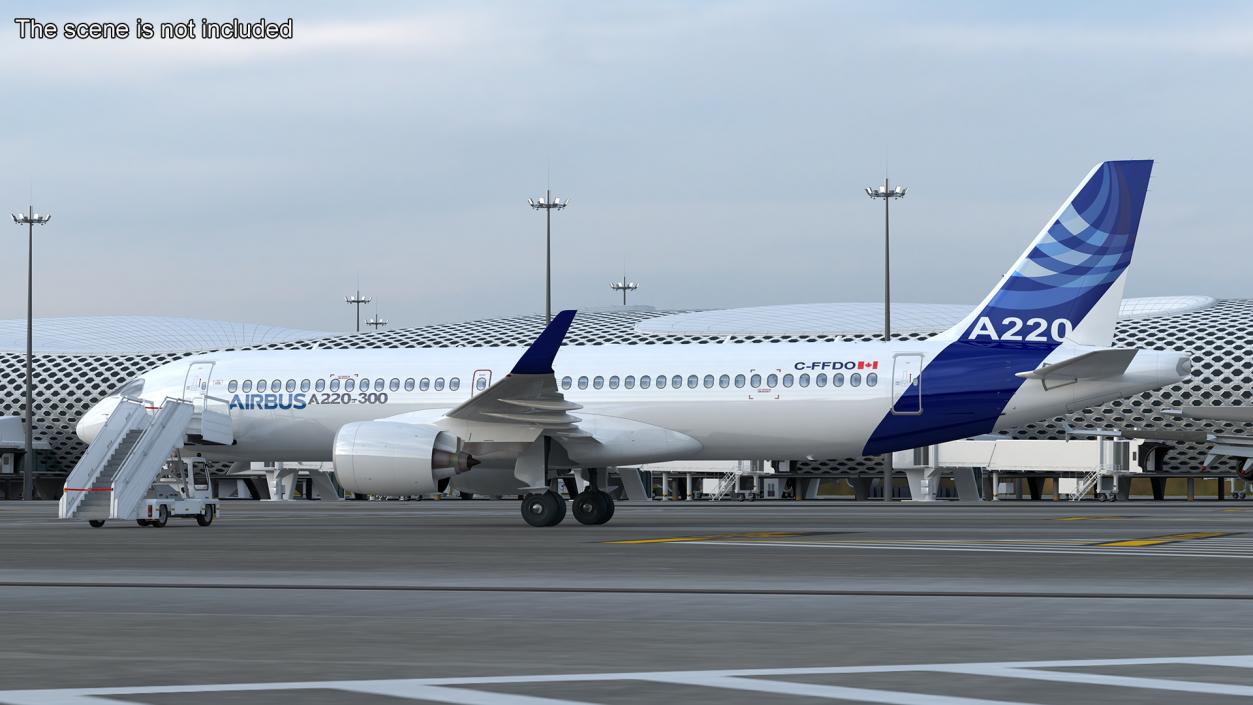 3D Airbus A220 with Passenger Boarding Stairs Car