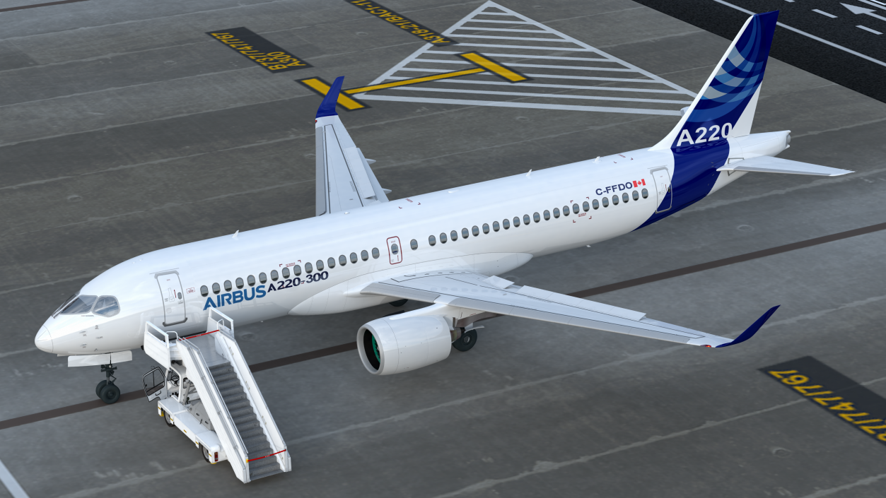 3D Airbus A220 with Passenger Boarding Stairs Car