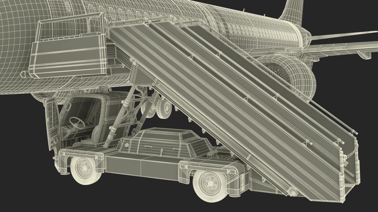 3D Airbus A220 with Passenger Boarding Stairs Car