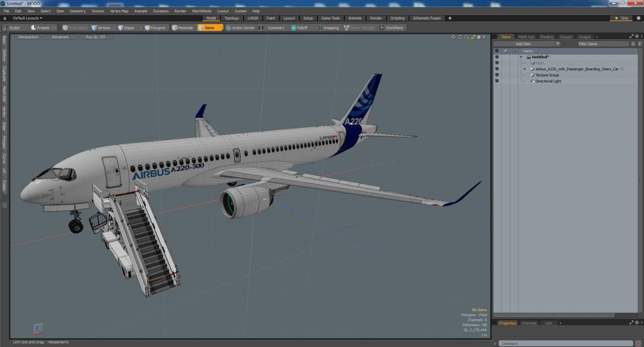 3D Airbus A220 with Passenger Boarding Stairs Car